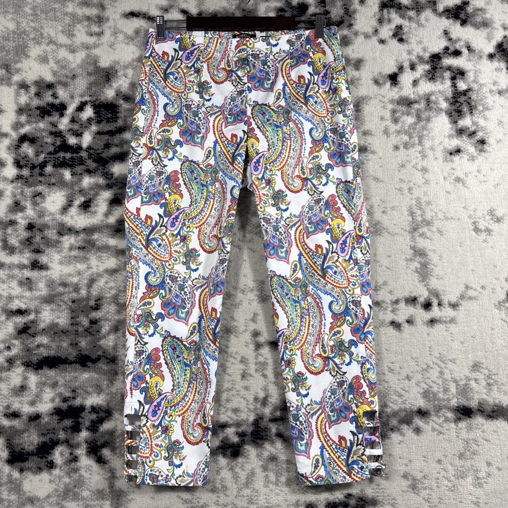 Robell Pants Womens Size 8 US Lena 09 Paisley Hippie Button Ankle Pull On Stretc